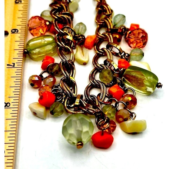Chunky Gold  Tone Chain  Necklace W/ Colorful Beads & Charms   A48 - Picture 7 of 7